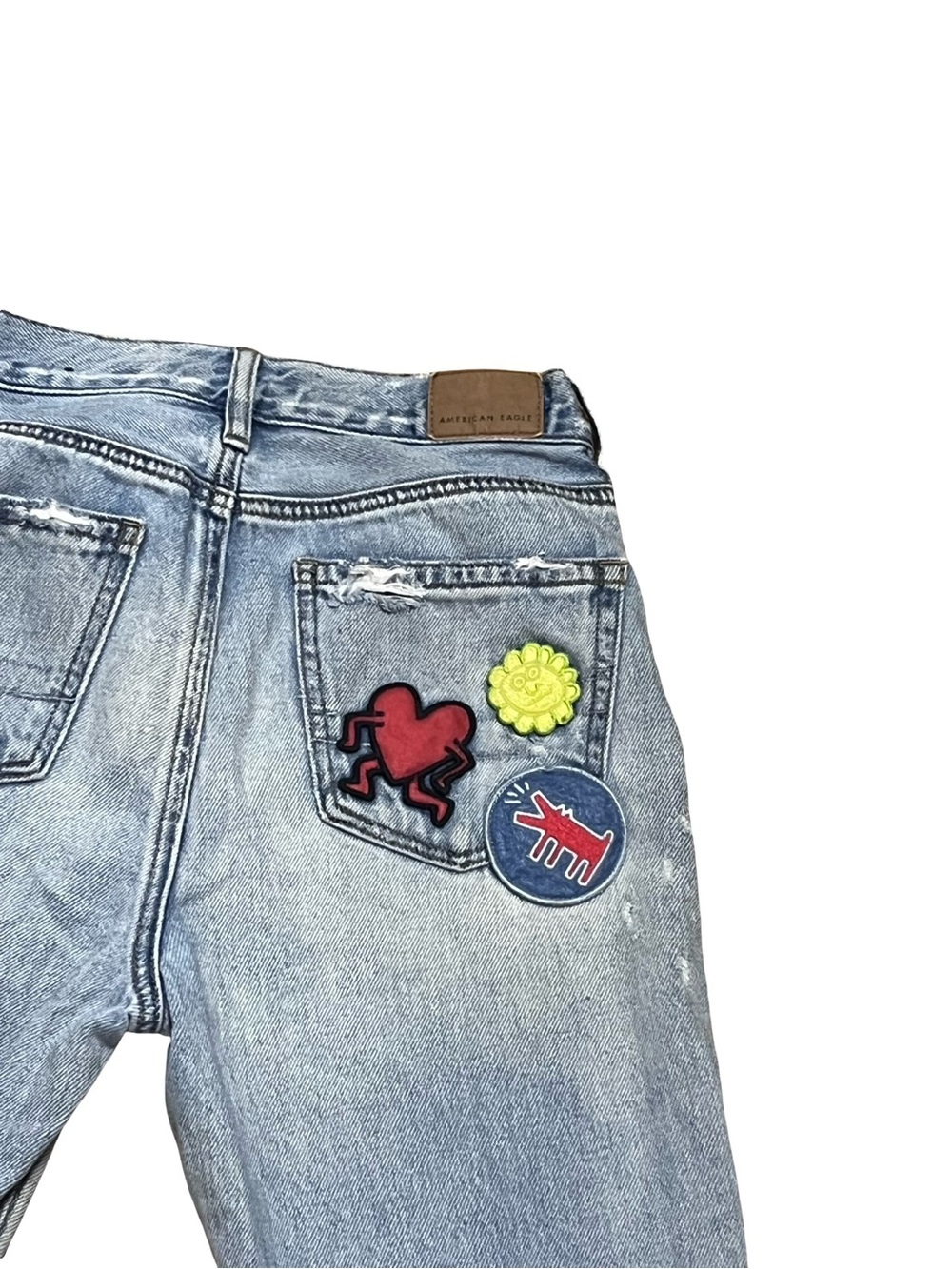 American Eagle X Keith Haring Mom Jeans Distressed Raw Hem Festival Pride Sz 2